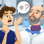 Illustration of a patient complaining to his dentist about a loose tooth